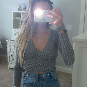 long Sleeve Cropped Wrap Shirt